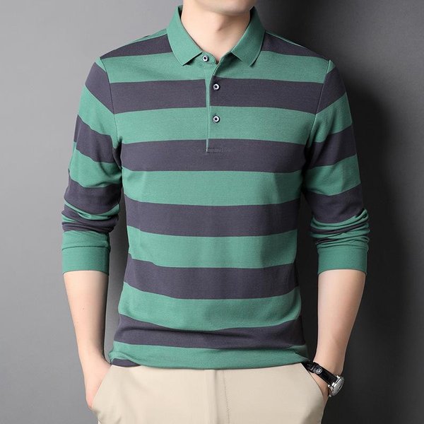 Camiseta De Manga Larga De Primavera Para Hombre Moderna Nueva Casual Cuello Polo Top Ropa De Moda AlgodóN Para Hombres JóVenes Y De Mediana Edad Camisa Polo 3XL Gray-image