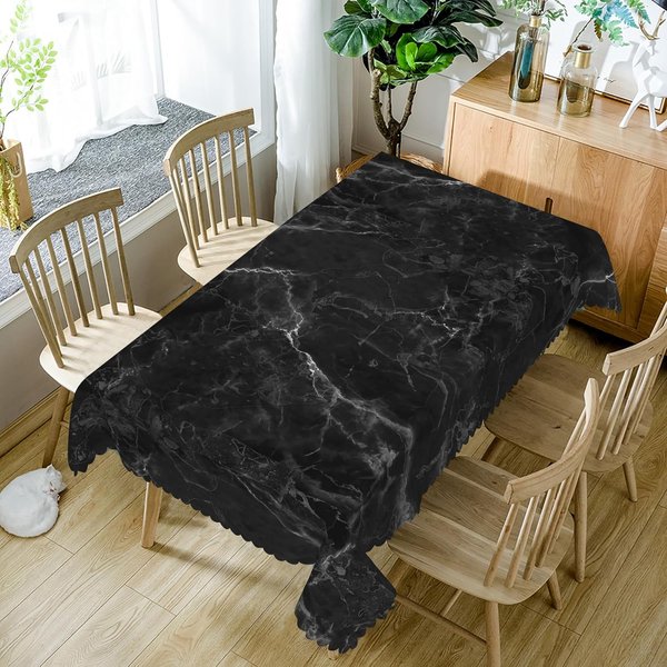 Mantel Rectangular Textura MáRmol Negro Para DecoracióN De Mesa Lavable Arte Moderno Mesa De Cocina Comedor DecoracióN Fiesta Festiva 100X160Cm-image