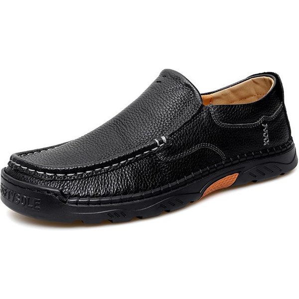 Nuevos Zapatos De Cuero De Vacuno De Primera Capa Para Primavera Y Verano Zapatos Casuales De Negocios De Cuero Para Hombre Suela Blanda Zapatos Salvajes Para Hombre 47 Negro-image