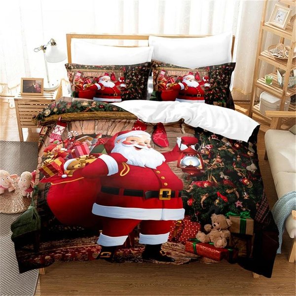 Navidad Feliz AñO Nuevo Rojo Papá Noel Reina Rey Juego De Ropa De Cama Funda NóRdica TamañO Completo Cubrecama 2 Plazas 200X200 240X220 70X133Cm 2Pcs-image