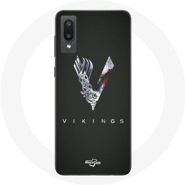 Funda Para Samsung Galaxy A02 Vikingos Serie Temporada 6 Logo V Espada Gris Fondo Negro-image