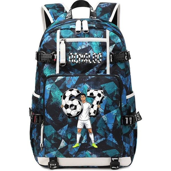 Mochila De Gran Capacidad CR7 Ronaldo 67 Estampada Para Estudiantes Adolescentes NiñOs Mochila Escolar De Viaje Diaria-image