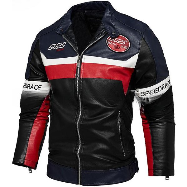 Chaqueta De Hombre Nueva Moda Ropa Locomotora Europea Y Americana CombinacióN De Colores Terciopelo Talla Grande Chaqueta De Cuero Hombre Xxxl Gray-image