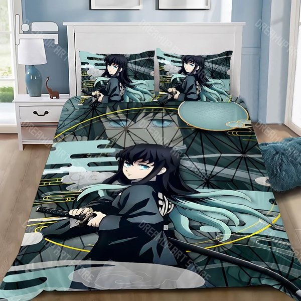 Demon Slayer Muichiro Tokito Funda NóRdica Funda De Almohada Juego De Cama Adulto NiñO NiñA DecoracióN Dormitorio Regalo Para NiñOs TamañO Individual EU Single 135X200Cm-image