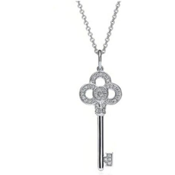 Collar De Marca Original Para NiñA, JoyeríA De Plata De Ley 925, Collar De Cadena Para Mujer, Collar Corto Con Colgante De Llave. 45Cm Blanco-image