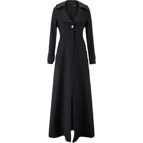 Gabardina De Lana Con Un Solo BotóN Para Mujer, Abrigo De Falda Alargada, OtoñO E Invierno M Black-image