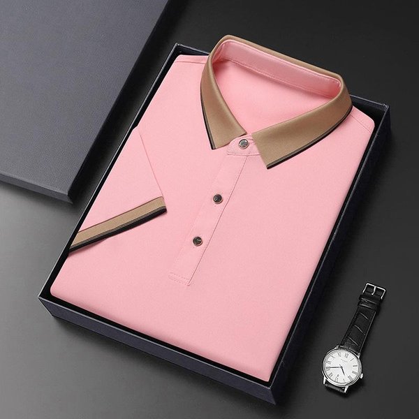 Verano Nuevo Polo De Color SóLido Para Hombre Camiseta De Solapa De Negocios De Manga Corta Para Hombre Verde Medio Moda Top De Media Manga XL-image