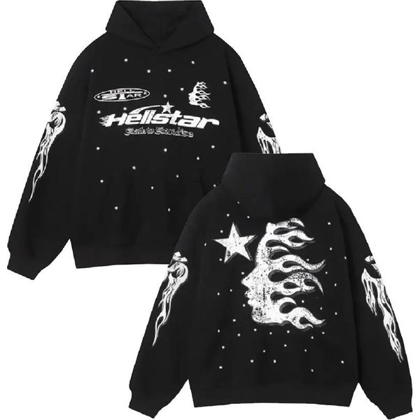 2026 Bluza Hell Star Bluza Y2K Street Punk Harajuku Oversize Unisex Hip Hop Bluza Z Kapturem L Czarny-image