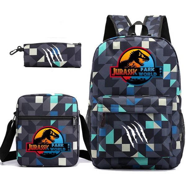 Mochila De Dinosaurio Jurassic World Mochila Escolar Para Estudiantes Jurassic World Bolsa De Almuerzo Estuche LáPices Moda Three-Piece Set-image