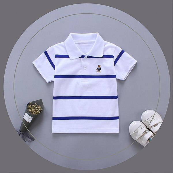 Letnia Odzież DziecięCa, DużE DziecięCe Koszulki Polo Z KróTkim RęKawem I Paskiem, Koszulki Dla ChłOpcóW I DziewcząT 140Cm White-image