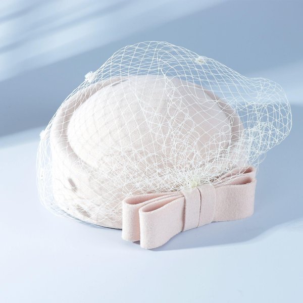 Damski Beret WełNiany Z Welonem I Kokardą | Francuski Vintage Kapelusz Stewardessy | WystęP W Recepcji Hotelowej ONE Size White-image