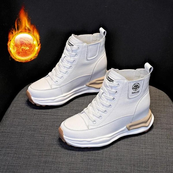 7Cm SkóRzane Damskie Buty Platformowe Sneakersy Wiosna Jesień CiepłE Futro Zimowe Buty Kobiety Buty Bojowe Botki Do Kostki Darmowa WysyłKa 35 White-image