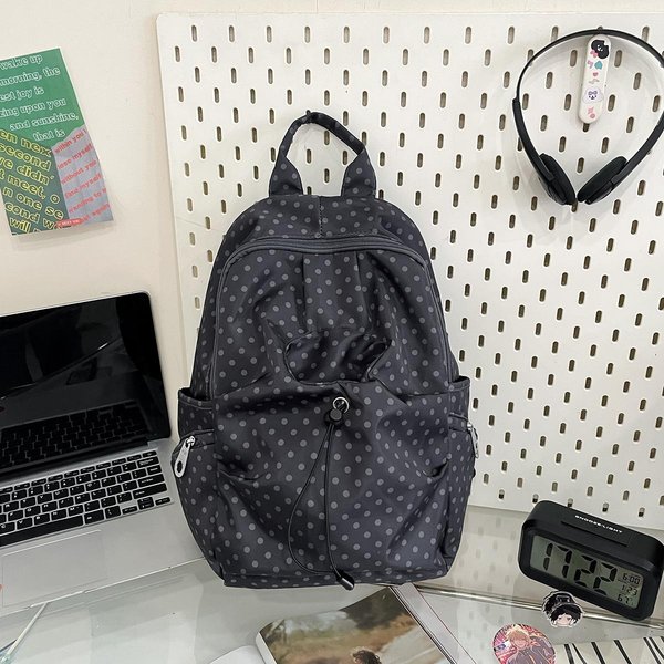 Plecak W Kropki W Stylu KoreańSkim Dla Kobiet Lekki Nylonowy Plecak Szkolny Dla UcznióW PodróżNy Codzienny Czarny-image