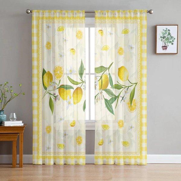 Cortinas Transparentes Con DiseñO De LimóN Y Frutas De Verano Para DecoracióN De Sala De Estar, Ventana, Cocina, Tul, Gasa, Organza W135 X H160Cm X1&Grommet Top-image