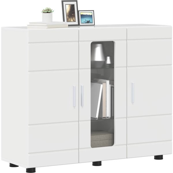 Armario De Madera Blanco Alto Brillo 88,5 X 30,5 X 73 Cm Tablero De PartíCulas-image