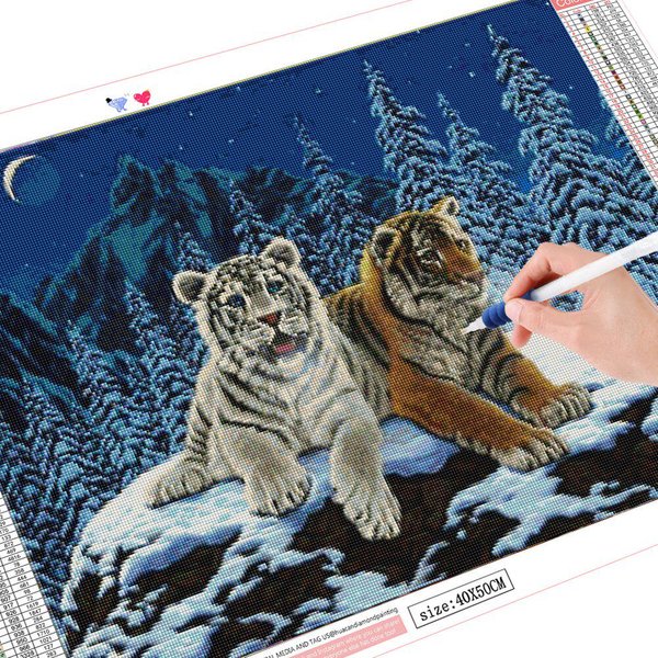 Kit De Bordado De Diamantes Cuadrados Completos Tigre Pintura De Diamantes Invierno Mosaico Punto De Cruz Animal DecoracióN Del Hogar Full Square 20X30CM-image