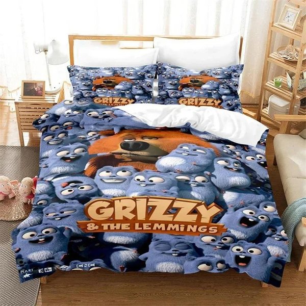 ImpresióN 3D ColeccióN De Ropa De Cama Grizzy Y Lemmings Funda NóRdica Colcha ColeccióN De Cama Funda De Colcha Funda De Almohada TamañO King Queen Twin NiñOs NiñAs US Twin 173X218Cm-image