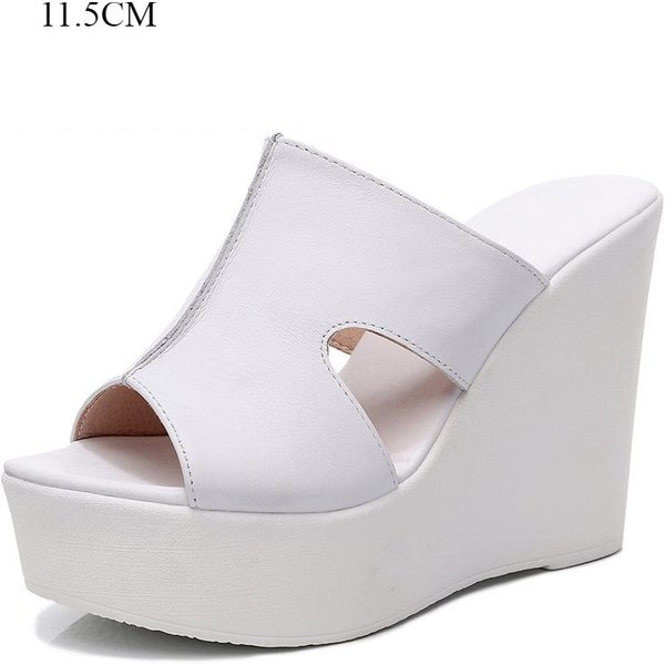 Klapki Na Platformie Damskie Grube Letnie Buty Oryginalne SkóRzane SandałY BiałE Damskie Koturny SandałY Styl Uliczny Damskie Klapki 38 White-image