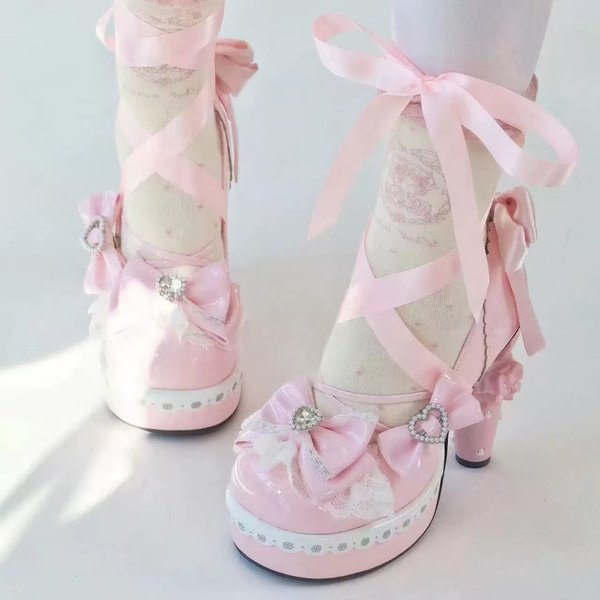 Buty Lolita Damskie Szpilki SłOdkie JapońSki Styl Kok Pu SkóRa Buty Damskie Strass Cosplay Buty 38-image