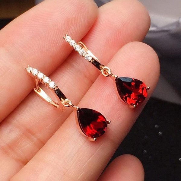 Novedad Pendientes De Rubí Rojo Vino Incrustados Para Mujer Exquisitos Y Simples Pendientes De Gota De Agua Pendientes JoyeríA De Moda Para Fiesta-image