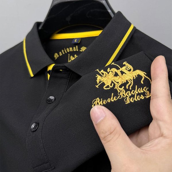 Camisa Polo Para Hombre Con Bordado De Caballo Llegada Primavera OtoñO Moda Camiseta De Manga Larga Informal Negocios Ropa Para Hombre L Black-image