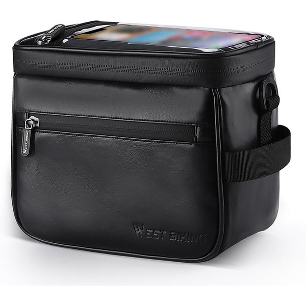Bolsa Multifuncional Para Manillar De Bicicleta, Bolsa Impermeable Para TeléFono MóVil Con Pantalla TáCtil, Bolsa Frontal TéRmica Para Bicicleta Negro-image