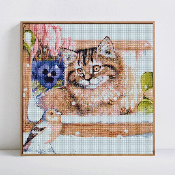 Venta De Bordado De Diamantes DIY Gato Pintura De Diamantes Mosaico De Diamantes Redondos Completos Punto De Cruz 30X30Cm-image