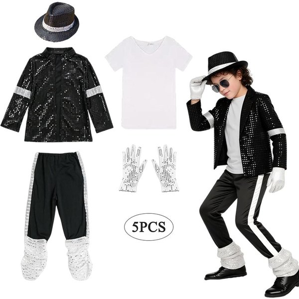 Disfraz De Halloween Cosplay Michael Pop Star Jackson Para NiñOs Ropa De ActuacióN EscéNica De Carnaval Atuendo De Baile Hip Hop 11-12T(150)-image