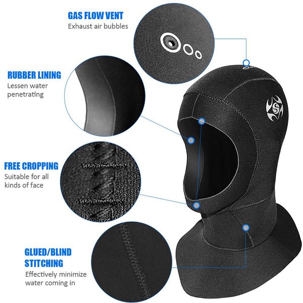 Gorro TéRmico De Neopreno Para Buceo, Gorro De Neopreno De 3Mm, Gorro De Buceo CáLido Para Deportes AcuáTicos-image
