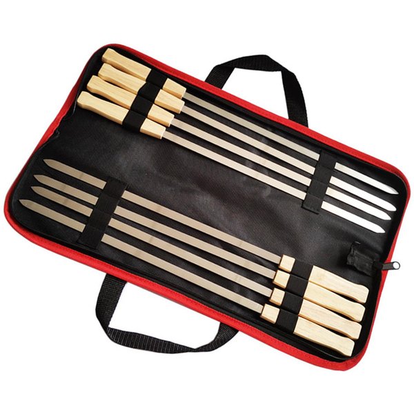 8 Piezas Brochetas Para Barbacoa Acero Inoxidable Palos Para Asar BBQ Con Mango De Madera Para Camping Parrilla-image