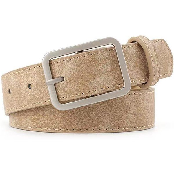 CinturóN Rectangular Simple Y VersáTil De ImitacióN De Cuero, CinturóN De Moda, CinturóN Retro Para Estudiantes, Hombres Y Mujeres 105CM Beige-image