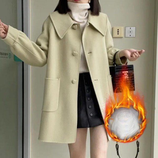 Abrigo De Lana PequeñO Para Mujer, Largo Medio, Nuevo Estilo, Cuello De MuñEca, Temperamento Moderno, Abrigo De Lana Delgado Y VersáTil 3XL-image