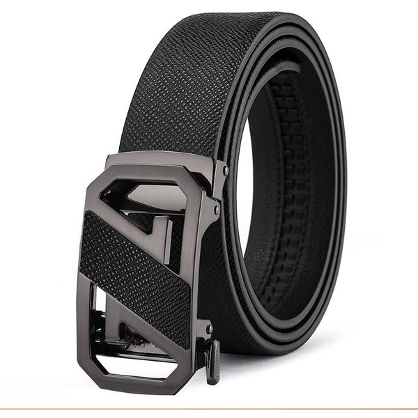 CinturóN De Hombre Cuero Genuino Hebilla AutomáTica SeleccióN Piel De Vaca CinturóN Casual Hombre Mediana Edad Y Joven Moda Tendencia De Negocios CinturóN Hombre 125Cm-image