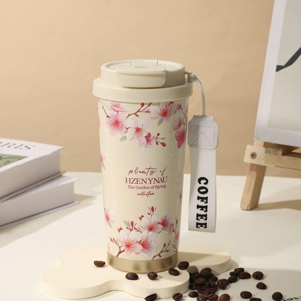 Kubek Termiczny Do Kawy PodwóJna śCiana Kubek Ze Stali Nierdzewnej Termos Butelka Termos Kubek Do Herbaty Kubek PodróżNy Termos Thermocup 500ML Beige-image