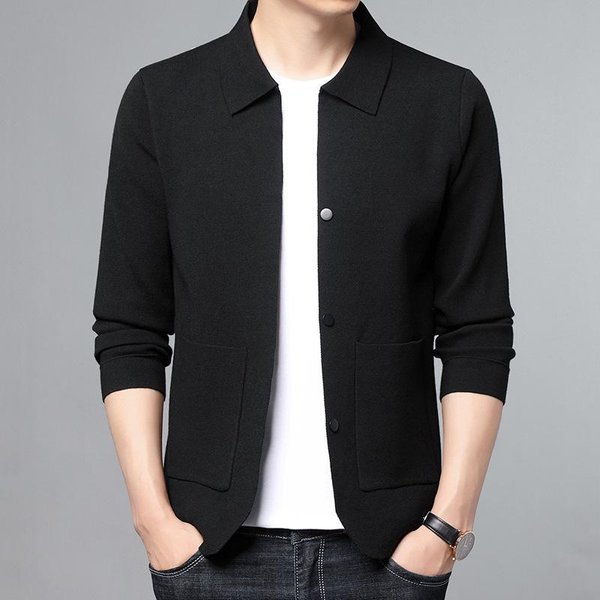 Chaqueta Tipo CáRdigan Para Hombre, Nueva Chaqueta Tipo SuéTer De Solapa Ajustada Retro De OtoñO E Invierno 3XL Black-image