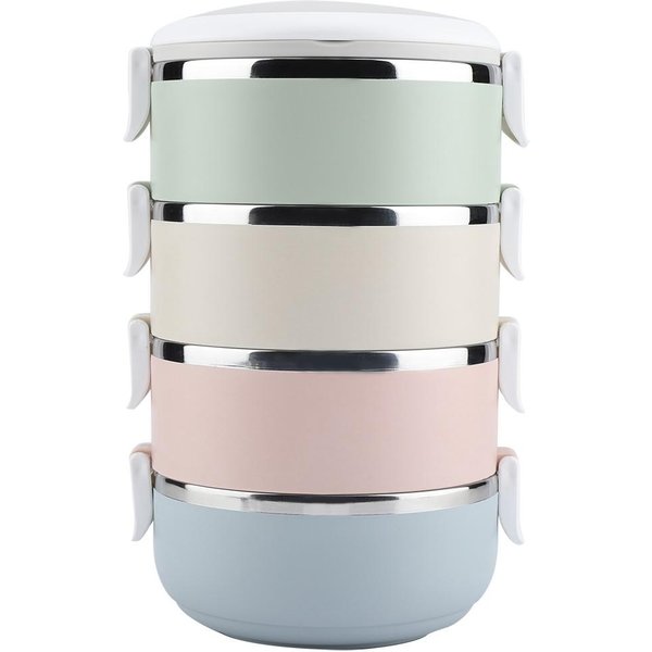 PrzenośNy Pojemnik Na Lunch Ze Stali Nierdzewnej Bento Box Pojemnik Na żYwność (4 Warstwy 2800Ml) Gray-image