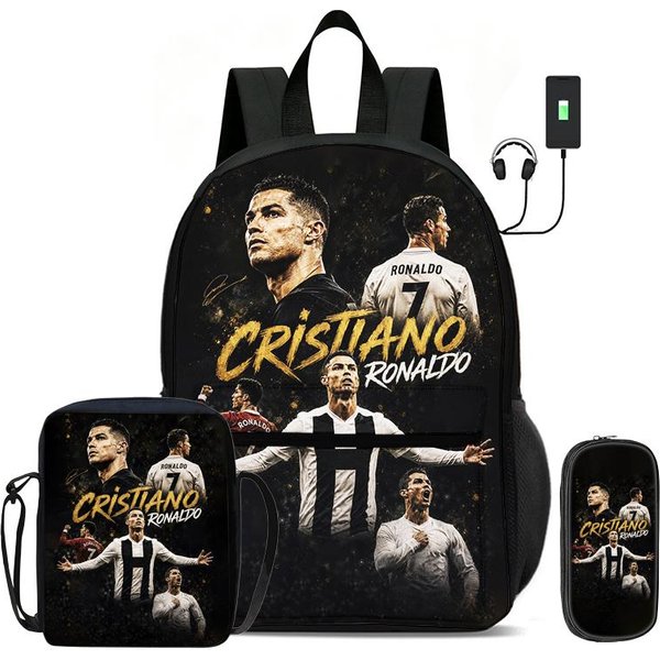 Nauka, PodróżE PiłKa NożNa Sport Plecak Ronaldo Zestaw 3 Szt. Plecak DziecięCy Torba Na Ramię, PióRnik, Plecak Gwiazdy PiłKi NożNej-image