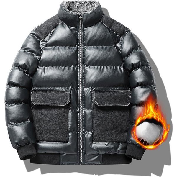 Chaqueta De Cuero Pu Acolchada De AlgodóN Cuello Alto Ropa Grande Para Hombre Ropa Acolchada De AlgodóN Marca De Moda Chaqueta Acolchada De AlgodóN OtoñO E Invierno 5XL-image