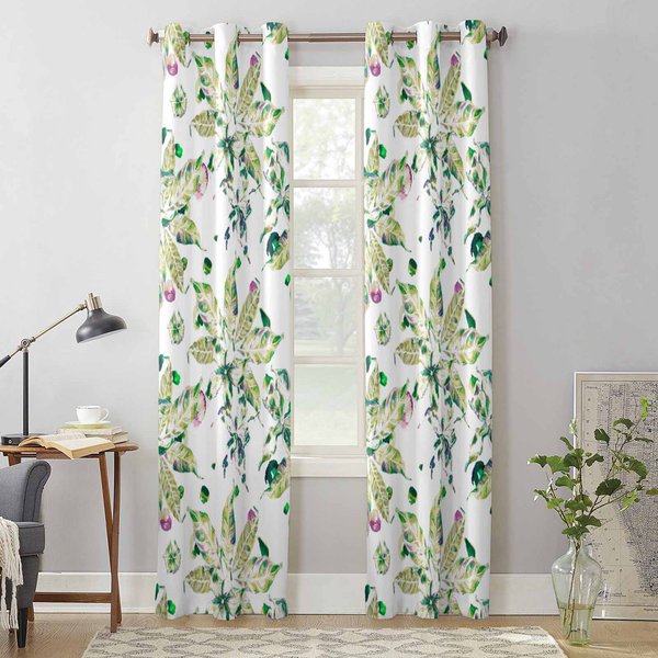 RęCznie Rysowane LiśCie RośLiny ZasłOny Okienne Do Salonu Luksusowa ZasłOna Do Sypialni Rolety Kuchenne Draperie ZasłOny 135W X 60H(Cm) X1 White-image