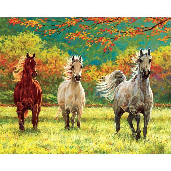 Pintura De Diamantes Bordado ArtesaníAs Bordado De Diamantes PedreríA Brillante Tres Caballos De OtoñO 20X30CM-image