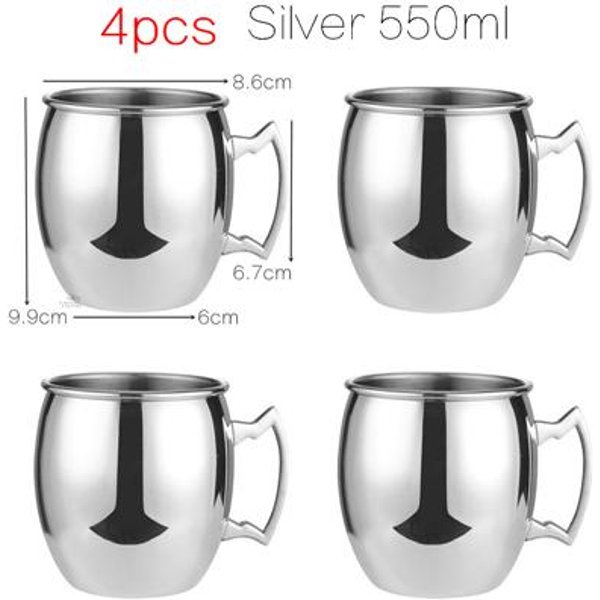4 Szt. 550 Ml Net Moscow Mule Miedziane Kubki Metalowy Kubek Kubek Ze Stali Nierdzewnej Kubek Do Piwa Wina Kawy NarzęDzie Do Koktajli 550Ml-image