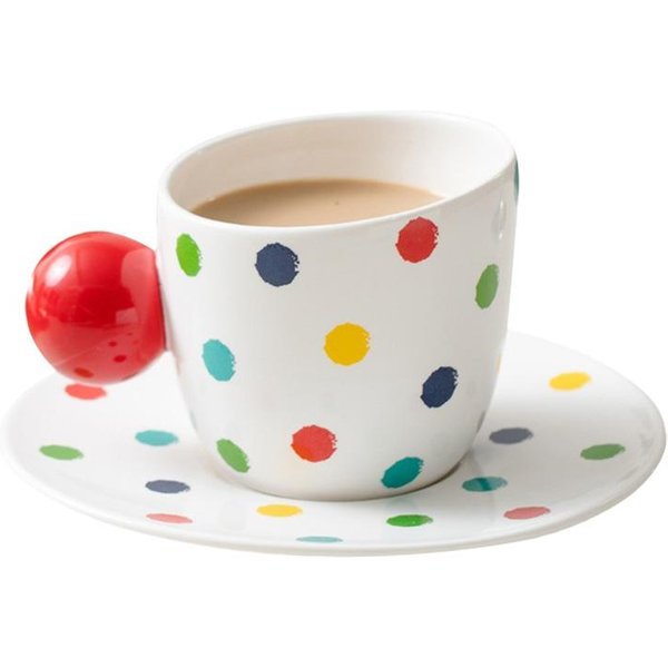 Juego De Taza Y Platillo Inclinado Con Lunares Estilo NóRdico Taza De Café De Alto Valor Taza Para Té De La Tarde Taza De CeráMica Para El Hogar 190Ml White-image