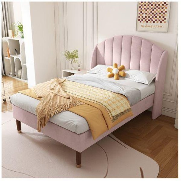 Cama Acolchada - Muvoe - 90X200 Cm - Terciopelo Rosa - Somier De LáMinas - 1 Plaza-image
