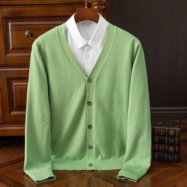 SuéTer De Punto Para Hombre OtoñO Primavera CáRdigan De Cachemira Color SóLido BáSico Cuello En V De Un Solo BotóN Holgado Ropa Tops XS Beige-image