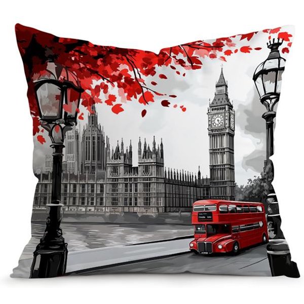 Poszewka Na Poduszkę Z Widokiem Na Ulicę Londynu Poliester Z Nadrukiem 45X45Cm Poszewka Na Poduszkę Dekoracyjną Sofa Poduszka Poszewka WystróJ Domu 45X45Cm-image