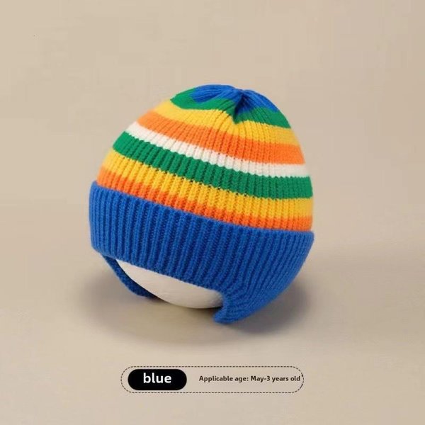 Czapka DziecięCa WełNiana Urocza Czapka Ochronna Z Uszkami Misia DziecięCa Zimowa Pogrubiona CiepłA Dzianinowa KoreańSka Wersja Czapki DziecięCej One Size Blue-image