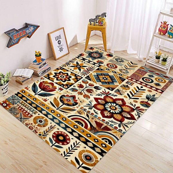 Dywaniki W Stylu Perskim Do Salonu, AntypośLizgowe, Do Szatni, AmerykańSki WystróJ Sypialni, Dywan Retro, Zmywalny, MięKka Mata PodłOgowa Do Gabinetu 80*120Cm-image