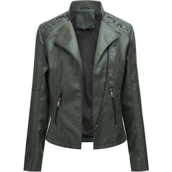 Chaqueta De Cuero Para Mujer De Primavera Y OtoñO Chaqueta Corta Para Mujer Chaqueta De Cuero Fina Ajustada Para Mujer 4XL Gray-image
