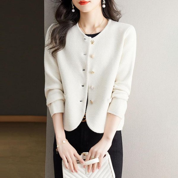 Chaqueta Corta Estilo Fragancia PequeñA Para Ropa De OtoñO De Mujer Nuevo Estilo Top CáRdigan Casual Suelto 2XL Blanco-image