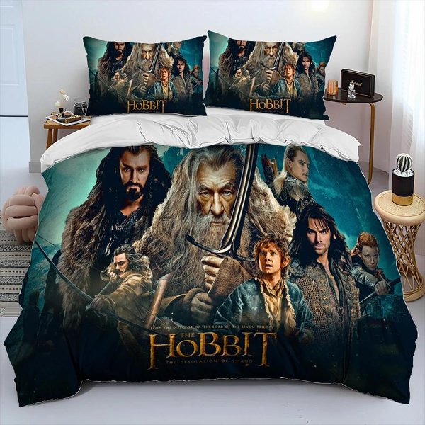 L-WłAdca PierśCieni H-Hobbit KołDra PośCiel Zestaw Poszewka Na KołDrę Zestaw PośCieli Poszewka Na KołDrę Poszewka Na Poduszkę Rozmiar KróLewski KróLowej Zestaw PośCieli Dzieci EU Single(135*200Cm)3Pcs-image